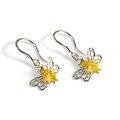 Click to view product details and reviews for Honey Bee Drop Earrings In Silver And Yellow Amber Cognac.