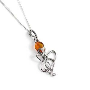 Octopus Necklace In Silver And Amber 20 51cm