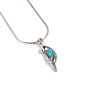 Miniature Parrot Necklace In Turquoise Silver 22 56cm
