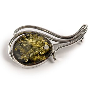 Green Amber Silver Brooch Natural Designer Gemstone Default Title