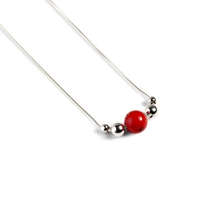 Delicate Single Stone Necklace In Silver And Coral Default Title