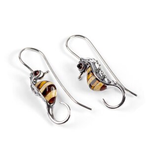 Striped Seahorse Drop Earrings In Silver And Amber Default Title