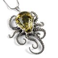 Click to view product details and reviews for Striking Large Octopus Necklace In Silver And Green Amber 16 40cm.
