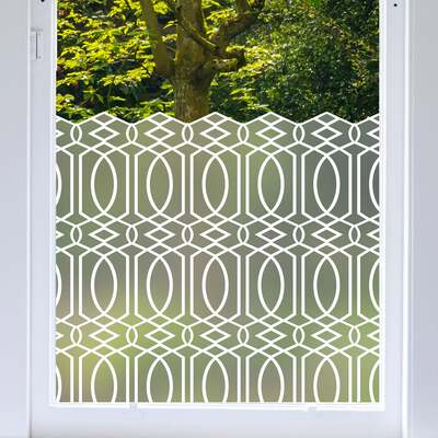 Moroccan Trellis Frosted Window Privacy Border - 1200(w) x 380(h) mm / White