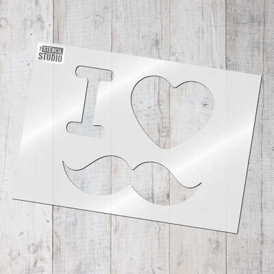 I Love Moustache Stencil - XS - A x B  11.4 x 10.2cm (4.5 x 4 inches)