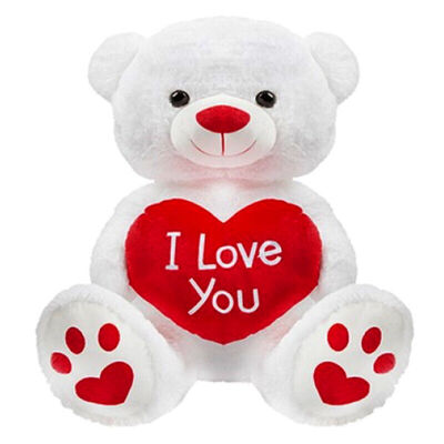 12" White Valentines Day Teddy Bear Toy Holding Heart