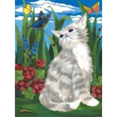 A4 Painting By Numbers Kit - Kitten, Flowers And Butterfly PJS7