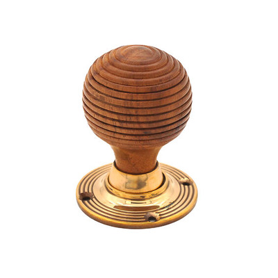 Spira Brass Rosewood Beehive Rim/Mortice Door Knob (60mm), Aged Brass - SB2116AB (sold in pairs) ROSEWOOD WOOD AND AGED BRASS