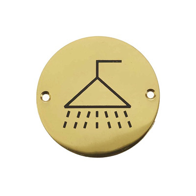 Frelan Hardware Shower Pictogram Sign (75mm Diameter), Polished Brass - JS106PB POLISHED BRASS