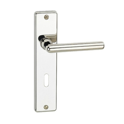 Urfic Calais Style Save Door Handles On Backplate, Polished Nickel - 1680-5215-04 (sold in pairs) LOCK (WITH KEYHOLE)