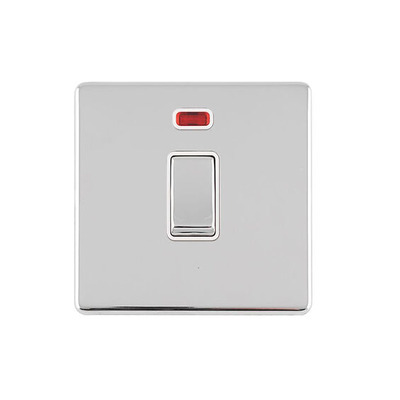 Carlisle Brass Eurolite Concealed 3mm 20 Amp D.P Switch With Neon Indicator, Polished Chrome With White Trim - ECPC20ADPSWNW POLISHED CHROME - WHITE TRIM