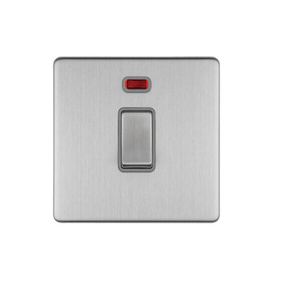 Carlisle Brass Eurolite Concealed 3mm 20 Amp D.P Switch With Neon Indicator, Satin Stainless Steel With Grey Trim - ECSS20ADPSWNG SATIN STAINLESS STEEL - GREY TRIM