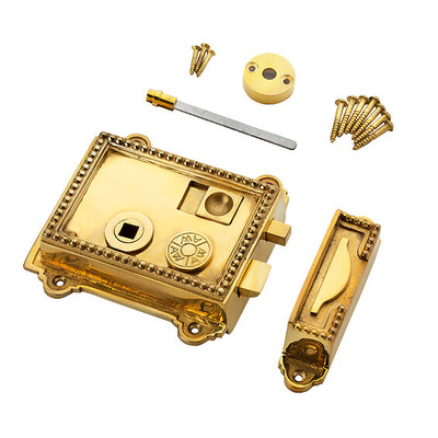 Alexander & Wilks Portinscale Cast Iron Rim Lock, Unlacquered Brass - AW101PBU UNLAQUERED BRASS