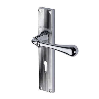 Heritage Brass Roma Reeded Door Handles On Backplate, Polished Chrome - RR6000-PC (sold in pairs) EURO PROFILE LOCK (WITH CYLINDER HOLE)