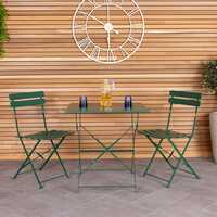 Square Folding Metal Bistro Set Green Patio Garden Outdoor