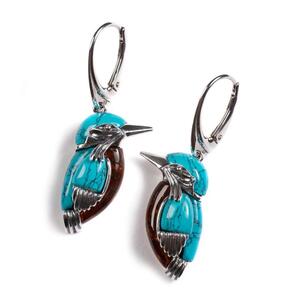 Kingfisher Bird Drop Earrings In Silver Turquoise And Amber Default Title