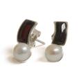 Click to view product details and reviews for Curved Pearl Earrings In Silver And Cherry Amber Default Title.