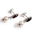 Click to view product details and reviews for Marquise Pearl Drop Earrings In Silver And Cherry Amber Default Title.
