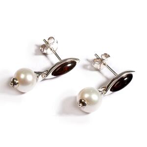 Marquise Pearl Drop Earrings In Silver And Cherry Amber Default Title