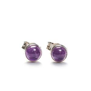 Small Round Stud Earrings In Silver And Amethyst Default Title