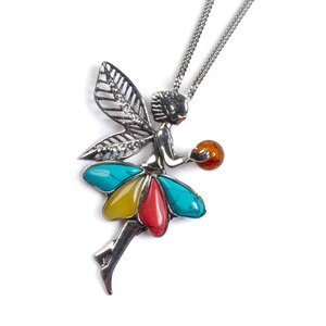 Fairy Necklace In Silver Amber Turquoise And Coral 22 56cm