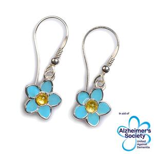 Handpainted Forget Me Not Drop Earrings In Silver And Amber Default Title