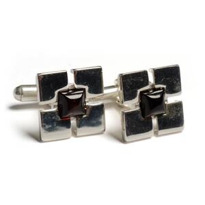 Square Centre Cufflinks In Silver And Cherry Amber Default Title