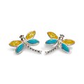 Click to view product details and reviews for Pointed Dragonfly Stud Earrings In Silver Turquoise And Yellow Amber Default Title.