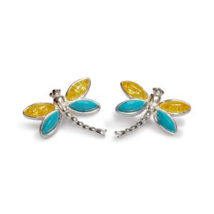 Pointed Dragonfly Stud Earrings In Silver Turquoise And Yellow Amber Default Title