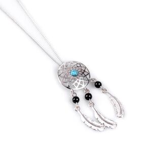 Dreamcatcher Necklace In Silver Turquoise And Onyx 16 42cm
