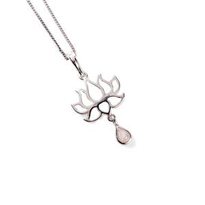 Lotus Flower Necklace In Silver And Rose Pink Quartz 16 42cm