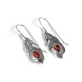 Click to view product details and reviews for Peacock Feather Hook Earrings In Silver And Amber Default Title.