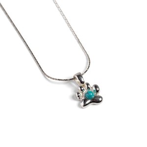 Paw Print Necklace In Silver And Turquoise 22 56cm