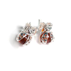 Little Ladybird Stud Earrings In Silver And Amber Default Title