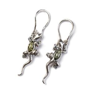 Lizard Drop Earrings In Silver And Green Amber Green Lizard Drop Earrings In Silver And Green Amber Green