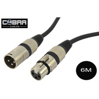 XLR Mic Audio Cable 6 Metre Long Lead - Soft Black Cable Metal Plugs