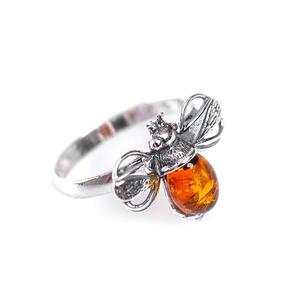 Bumble Bee Ring In Silver And Cognac Amber Cognac K