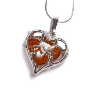 Caged Heart Necklace In Silver And Amber Cognac 16 42cm