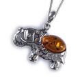 Click to view product details and reviews for Elephant Necklace In Silver And Amber Cognac 16 42cm.