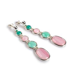 Long Pastel Pink And Green Drop Earrings Set In Silver Default Title