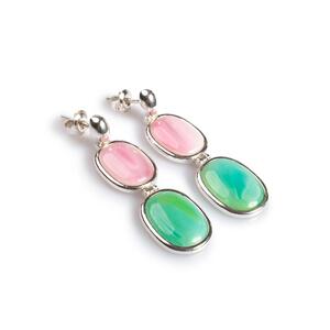 Pastel Pink And Green Double Drop Earrings Set In Silver Default Title