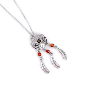 Dreamcatcher Necklace In Silver And Amber 16 42cm
