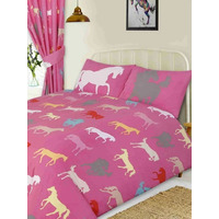 Pink Horses Toddler Duvet Cover and Junior Pillowcase. Cot Bed Size.