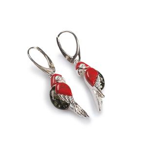 Tropical Parrot Earrings In Silver Coral And Green Amber Default Title