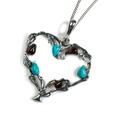 Click to view product details and reviews for Tree Of Love Heart Necklace In Silver Turquoise And Cherry Amber 16 42cm.