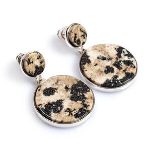 Statement Double Circle Earrings In Silver And Dalmatian Jasper Default Title