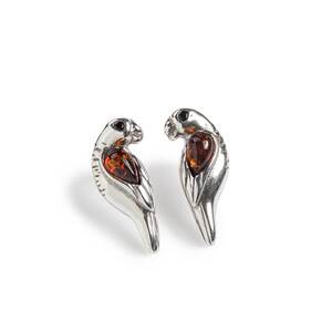 Parrot Stud Earrings In Silver And Cognac Amber Default Title