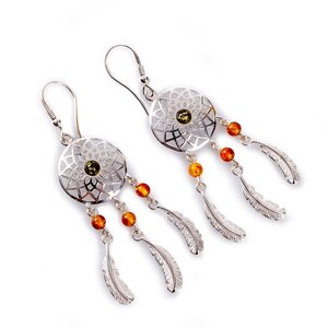 Dreamcatcher Drop Earrings In Silver And Amber Default Title