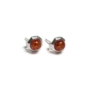 Small Round Stud Earrings In Silver And Cognac Amber Default Title