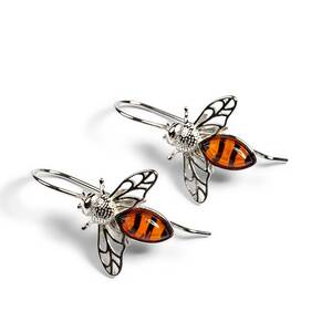 Honey Bee Hook Earrings In Silver And Amber Default Title